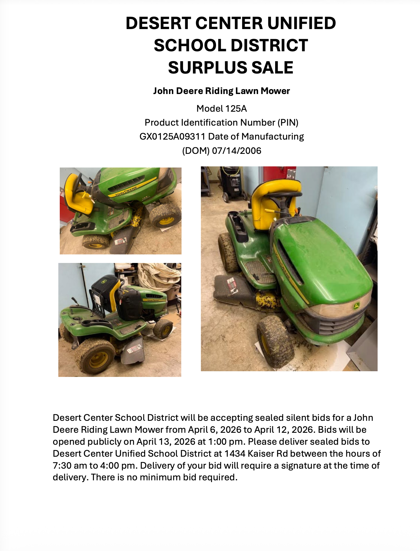 Silent Bid for John Deere 2006 Riding Lawnmower